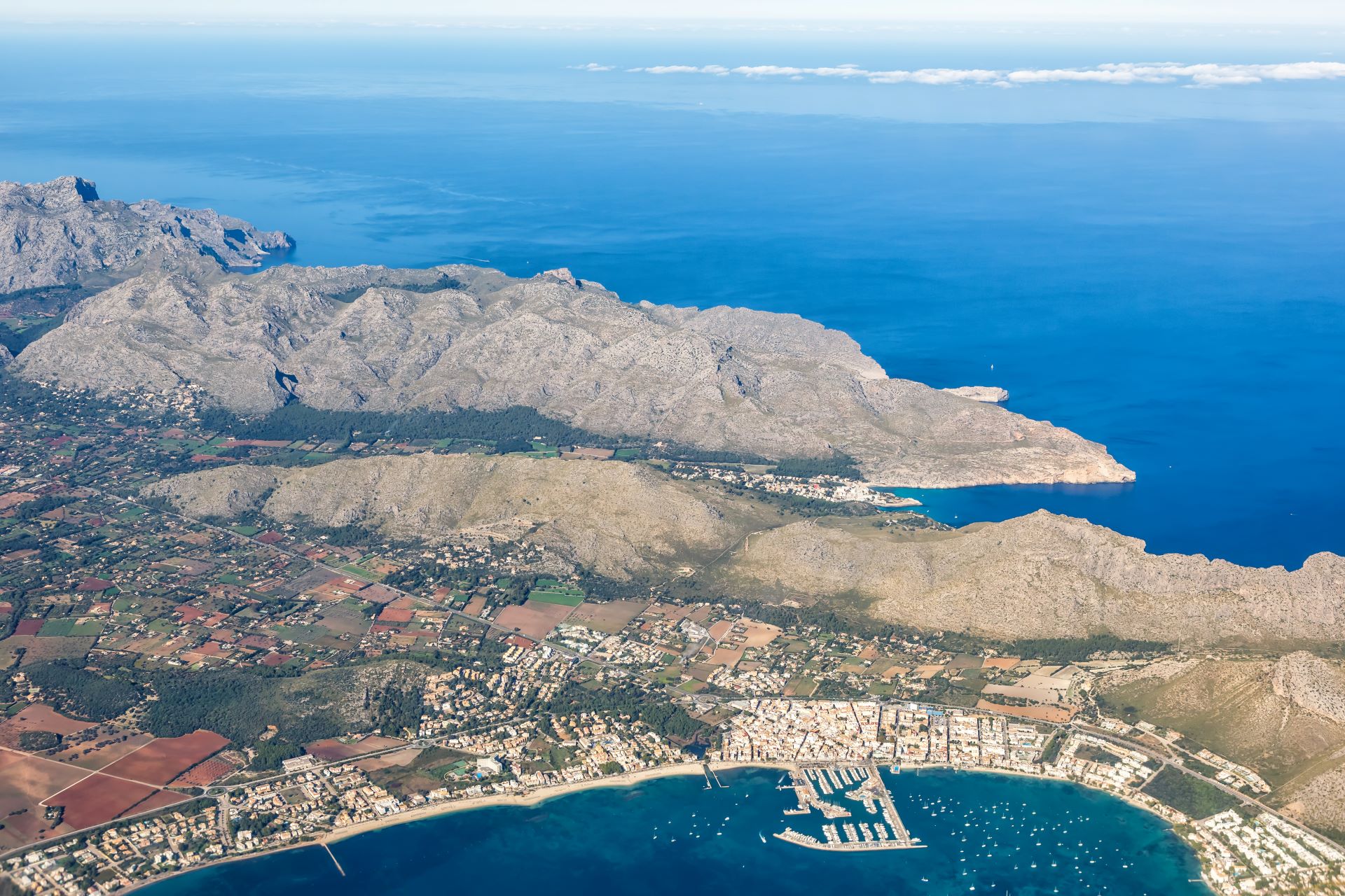 Port De Pollenca Mallorca Marina Harbor With Boats Holidays Vacation Aerial Photo Spain
