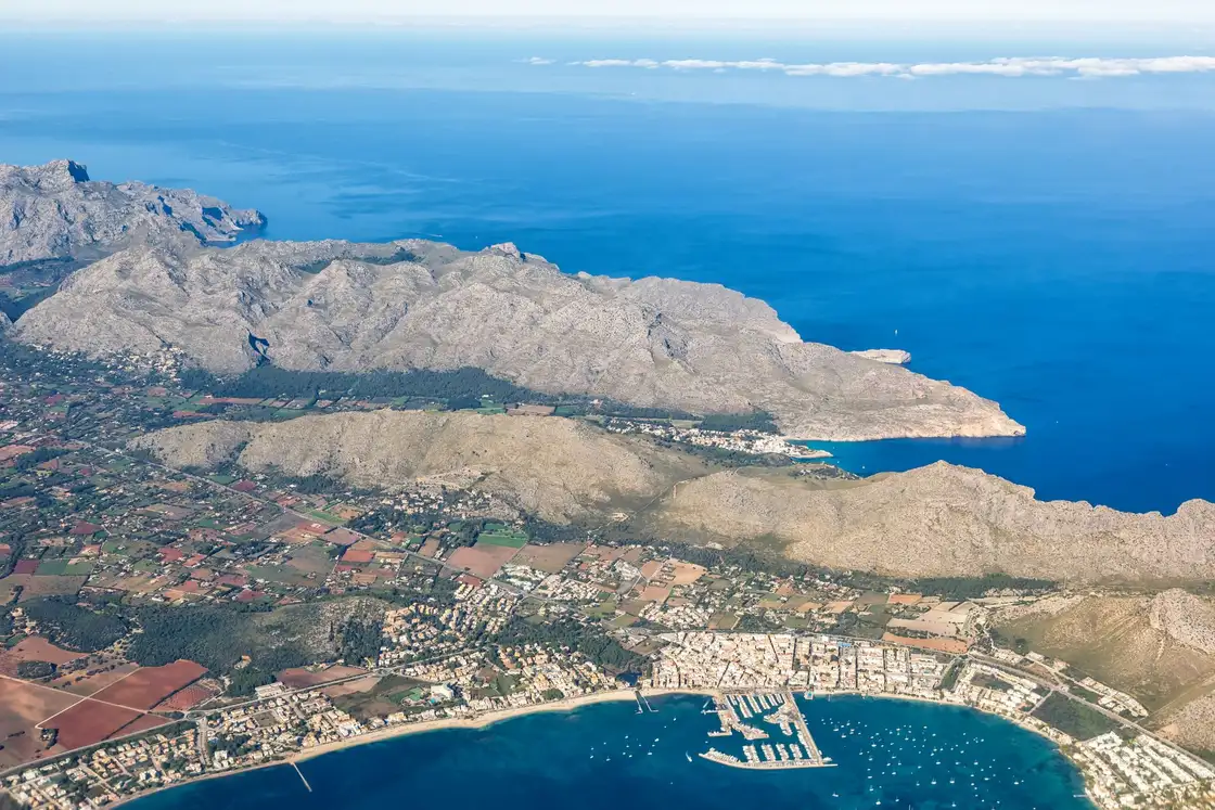 Port De Pollenca Mallorca Marina Harbor With Boats Holidays Vacation Aerial Photo Spain