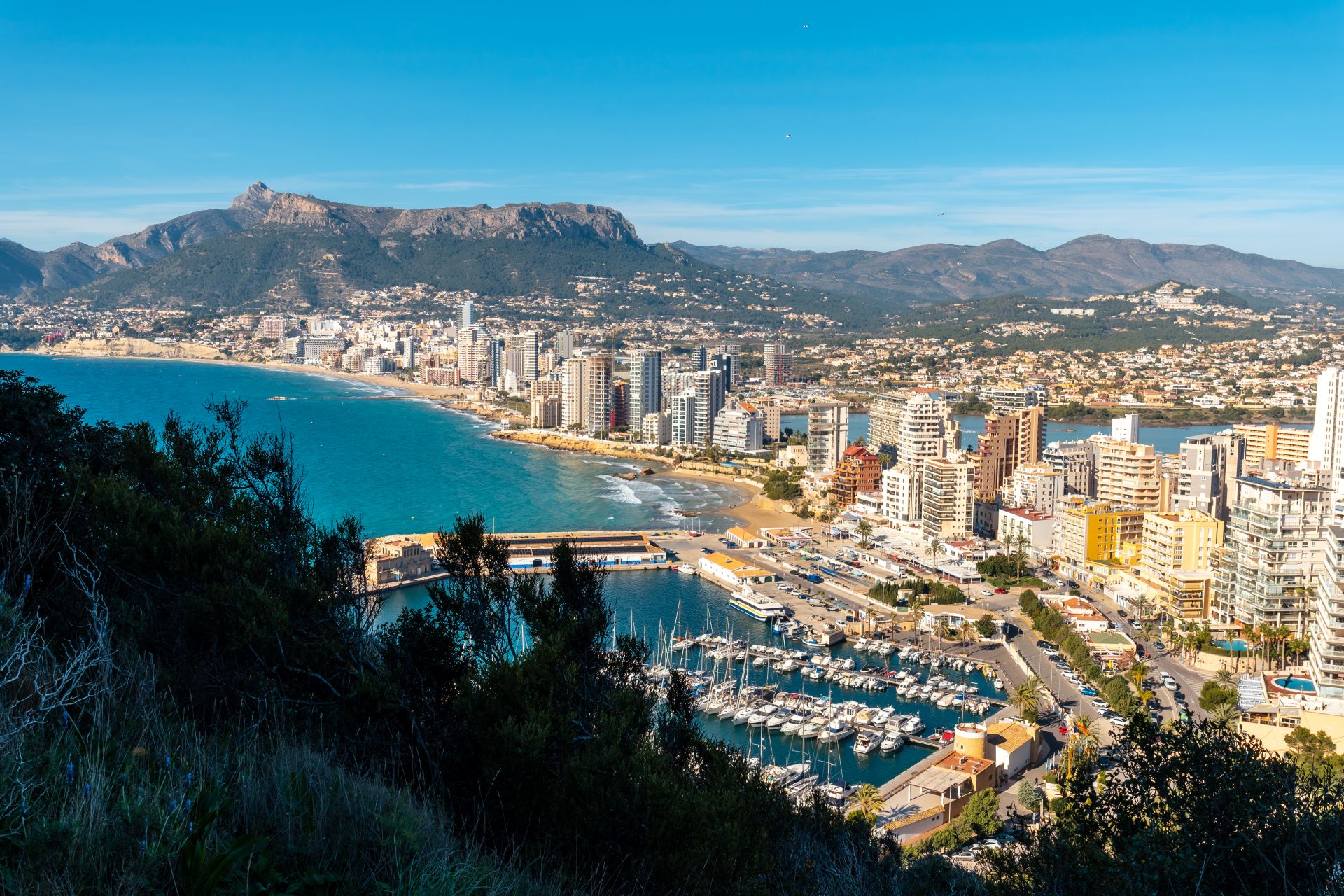 Maritime Port Seen From Penon De Ifach Natural Park City Calpe Valencia Valencian Community Spain Mediterranean Sea Cantal Roig Beach La Fossa Beach Las Salinas